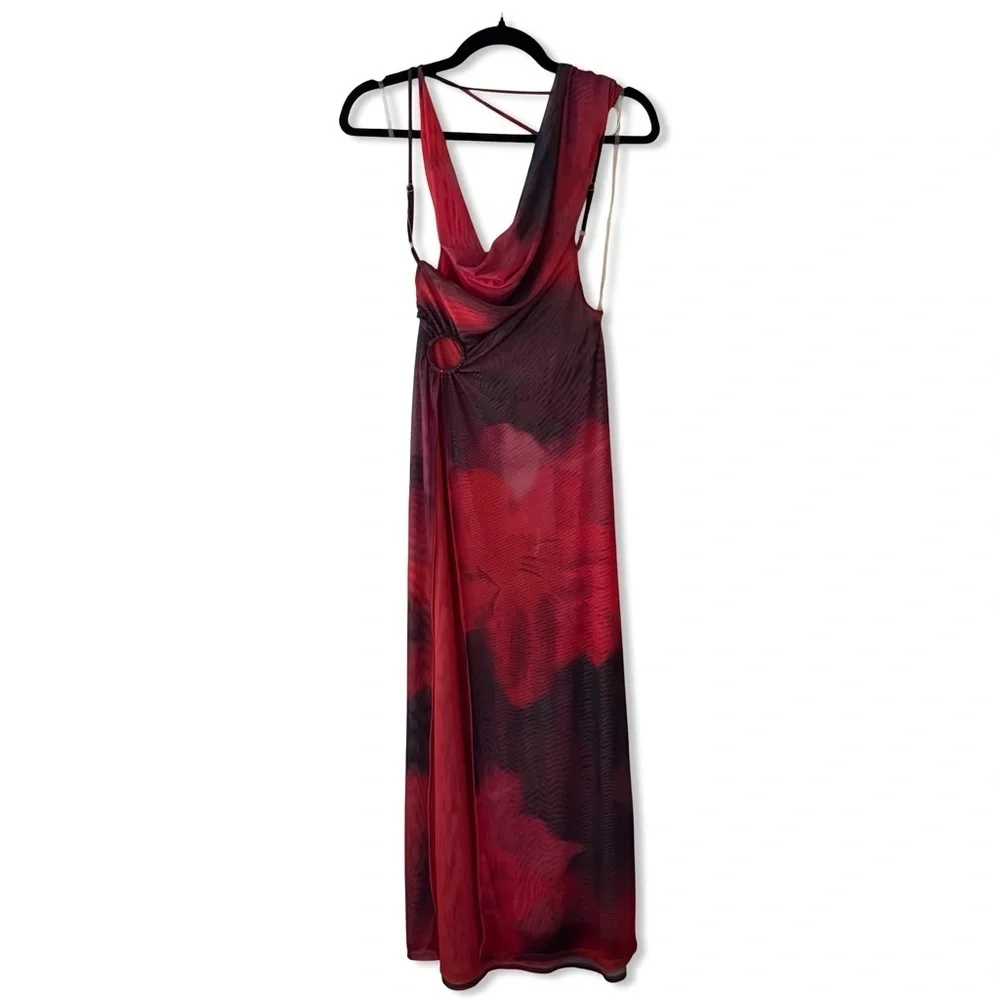 Jaded London Vixen Red Maxi Dress micro mesh print cut out Revolve NWT 2